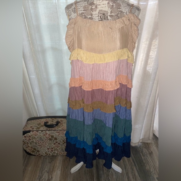 NWT Storia Tiered Rainbow Midi Dress Women’s Size XL New - Picture 10 of 11